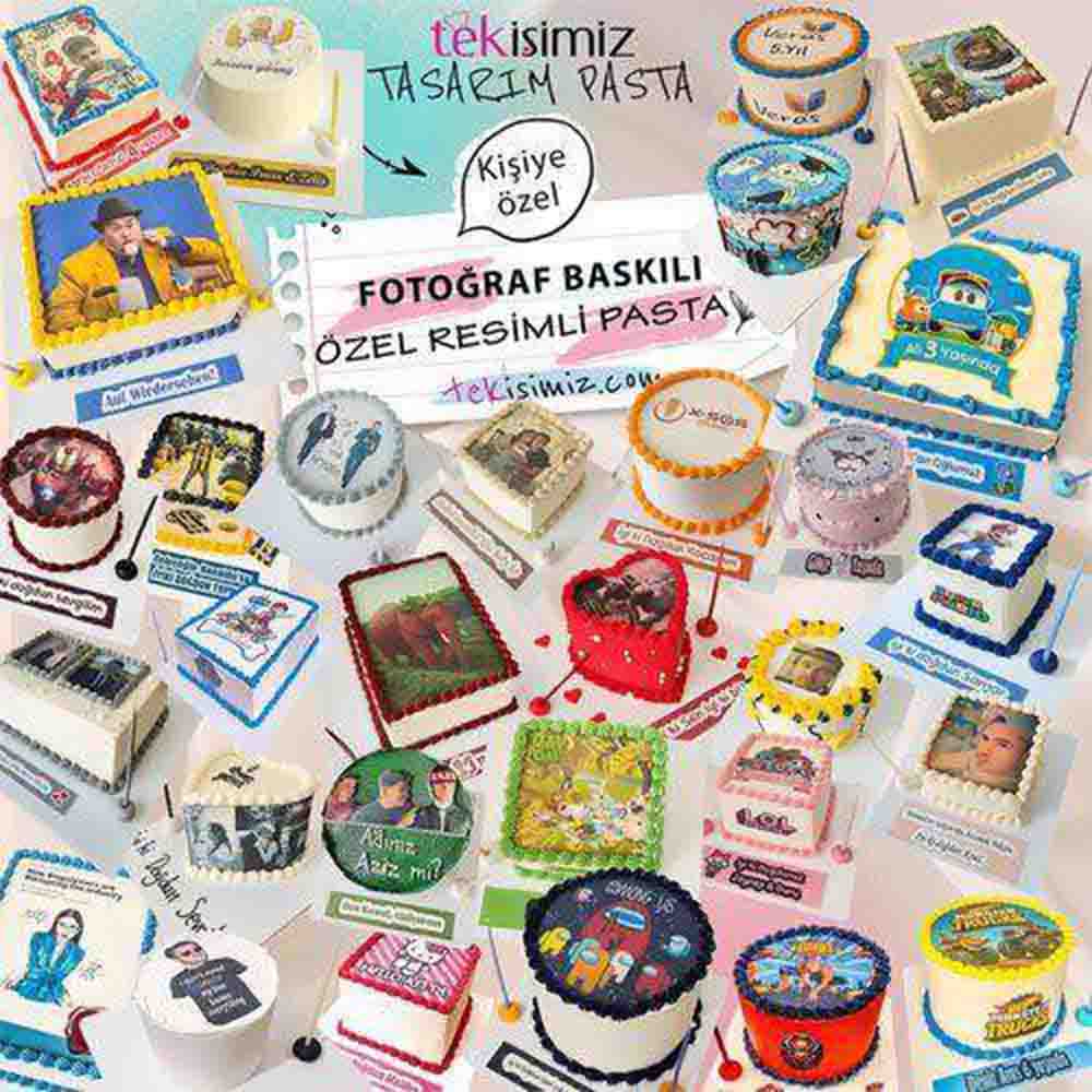 Kişiye özel fotoğraflı pasta tasarımı! Doğum günü ve özel günlerde, dilediğiniz fotoğraflarla hazırlanan pastalar.